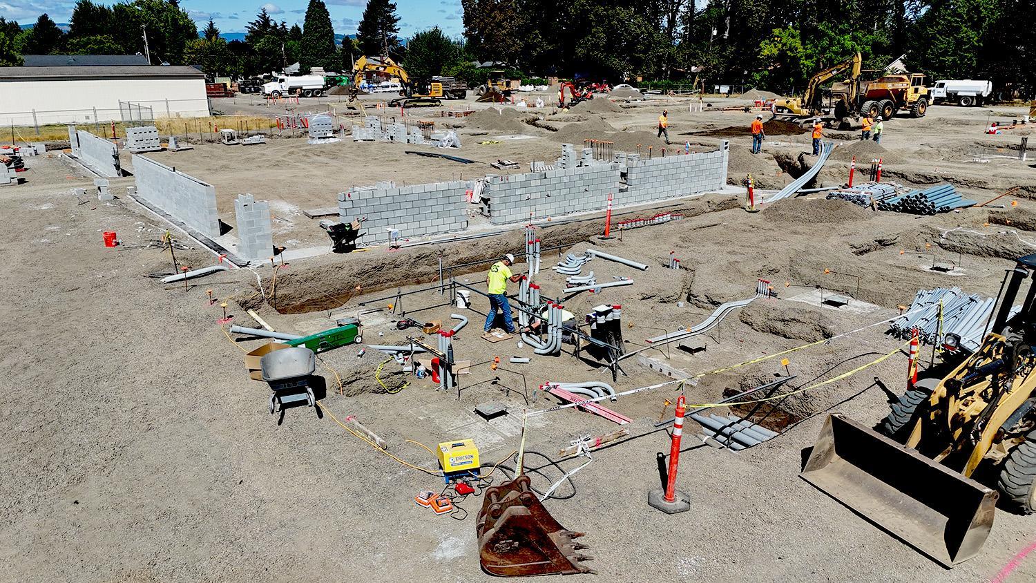 Cornelius Elementary - image credit to Forest Grove School District - masonry walls going up