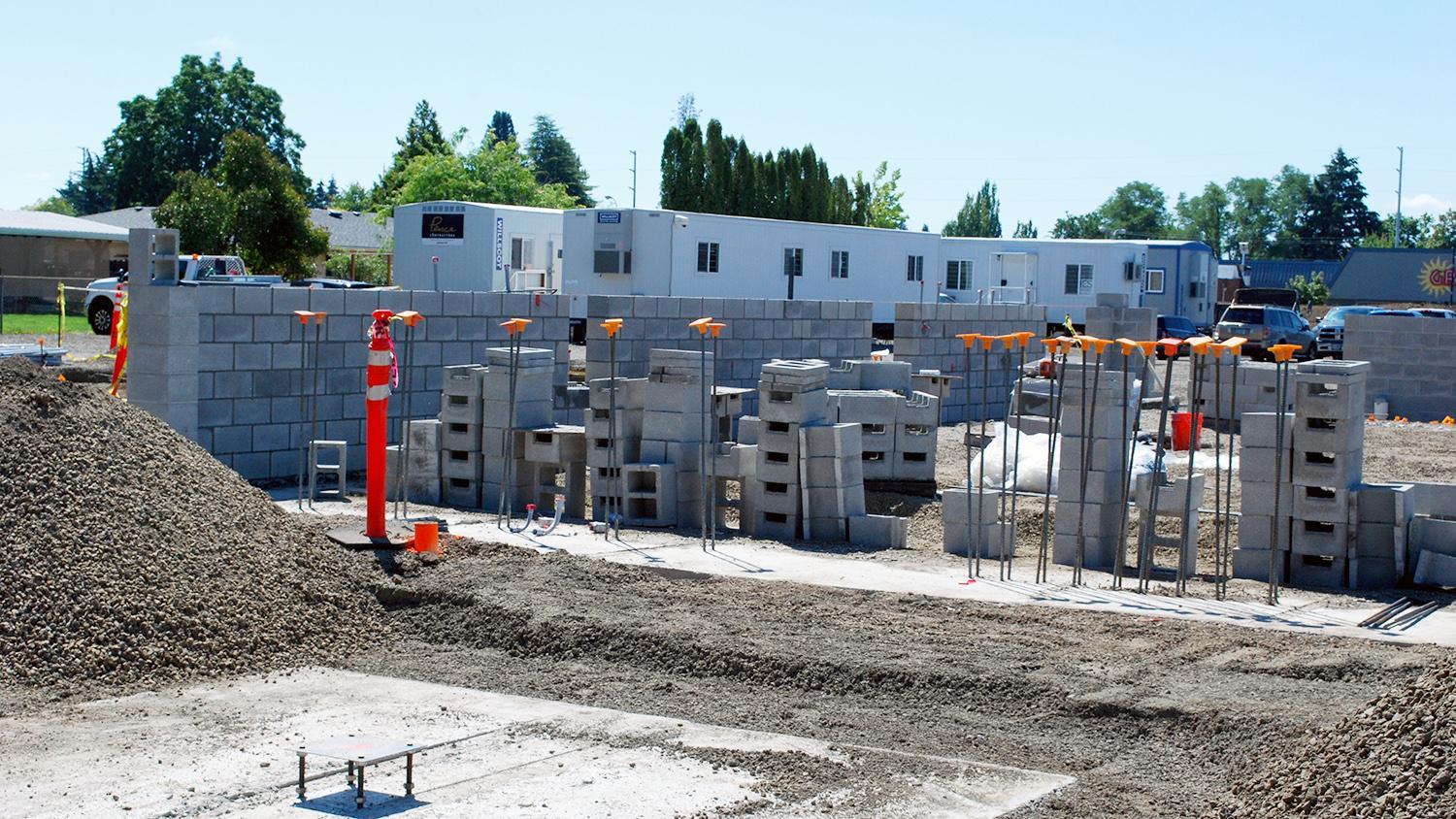 Cornelius Elementary - image credit to Forest Grove School District - masonry walls going up